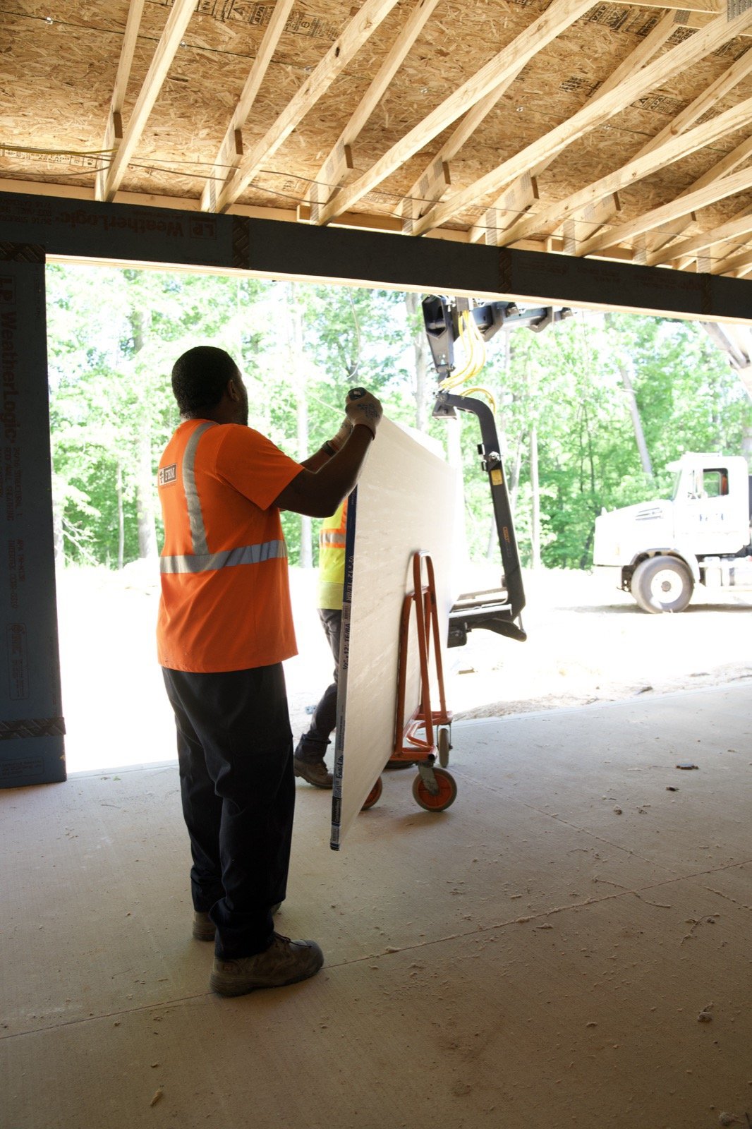 Loading sheets under the roof trusses